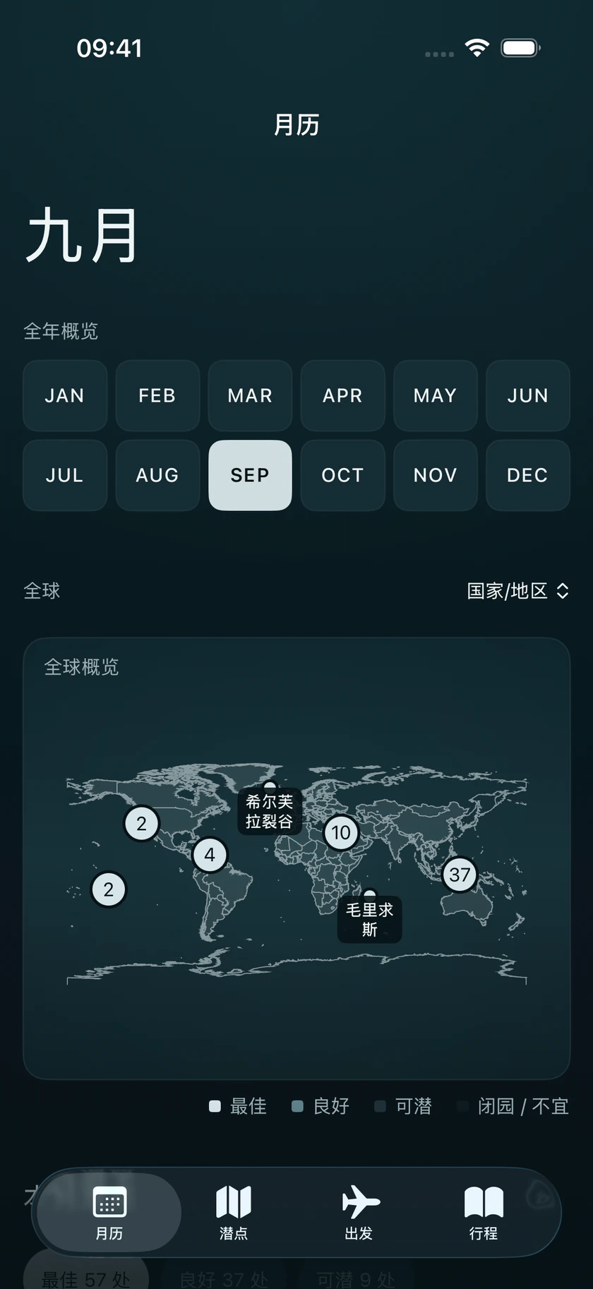 潜历月历首页:按月份查看全球潜水目的地与季节